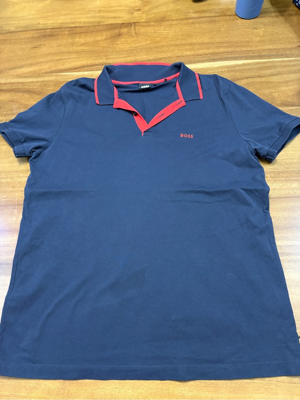 BOSS Navy Polo with Red Contrast Trim